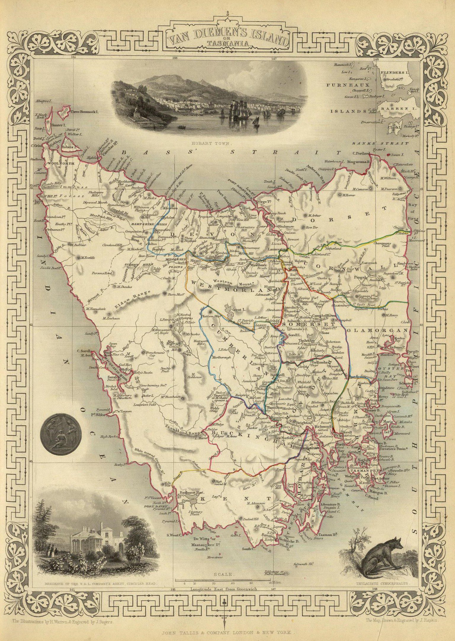 Map of Van Diemen's Island or Tasmania, 1851 - Framed Print - Image 5
