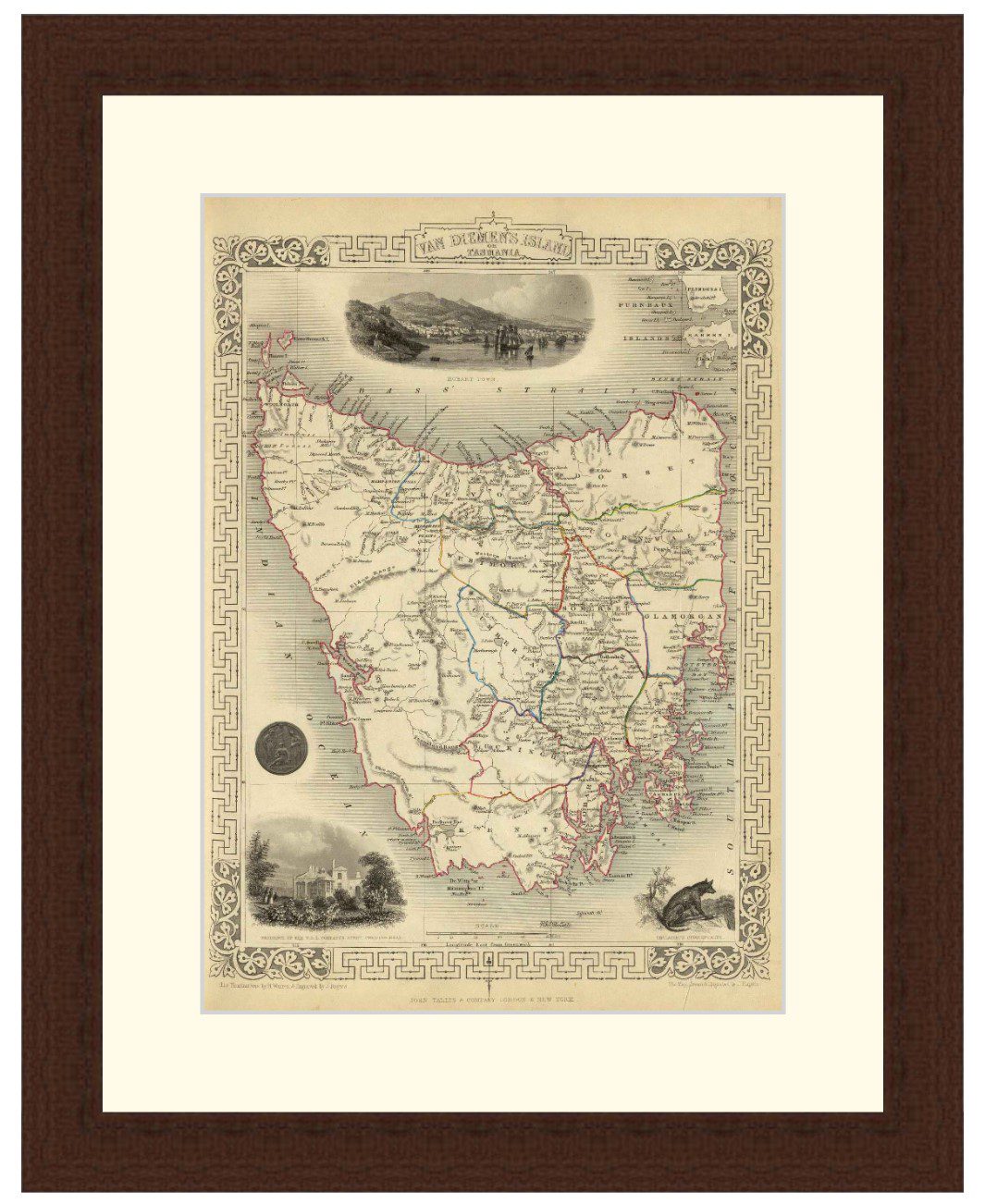 Map of Van Diemen's Island or Tasmania, 1851 - Framed Print - Image 3