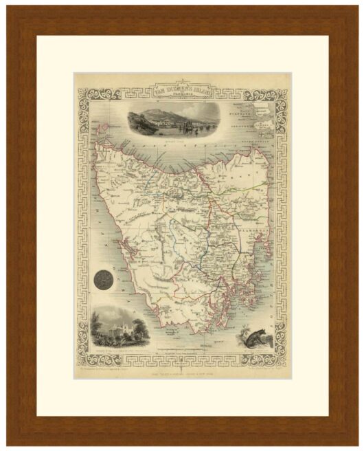 Map of Van Diemen's Island or Tasmania, 1851 - Framed Print