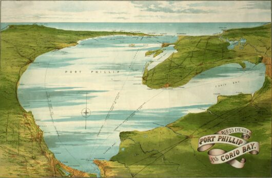 Bird's eye view of Port Phillip and Corio Bays, 1890's - Framed Print