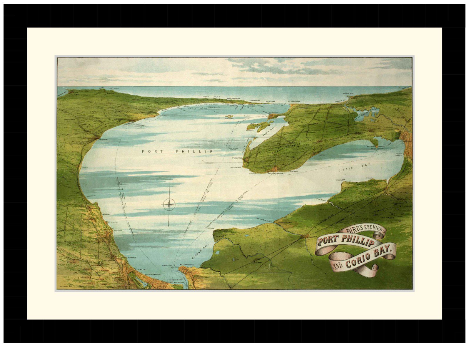 Bird's eye view of Port Phillip and Corio Bays, 1890's - Framed Print - Image 4