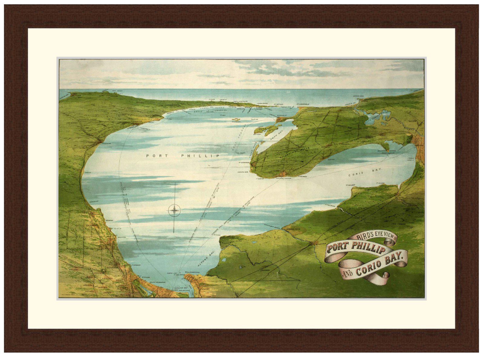 Bird's eye view of Port Phillip and Corio Bays, 1890's - Framed Print - Image 3