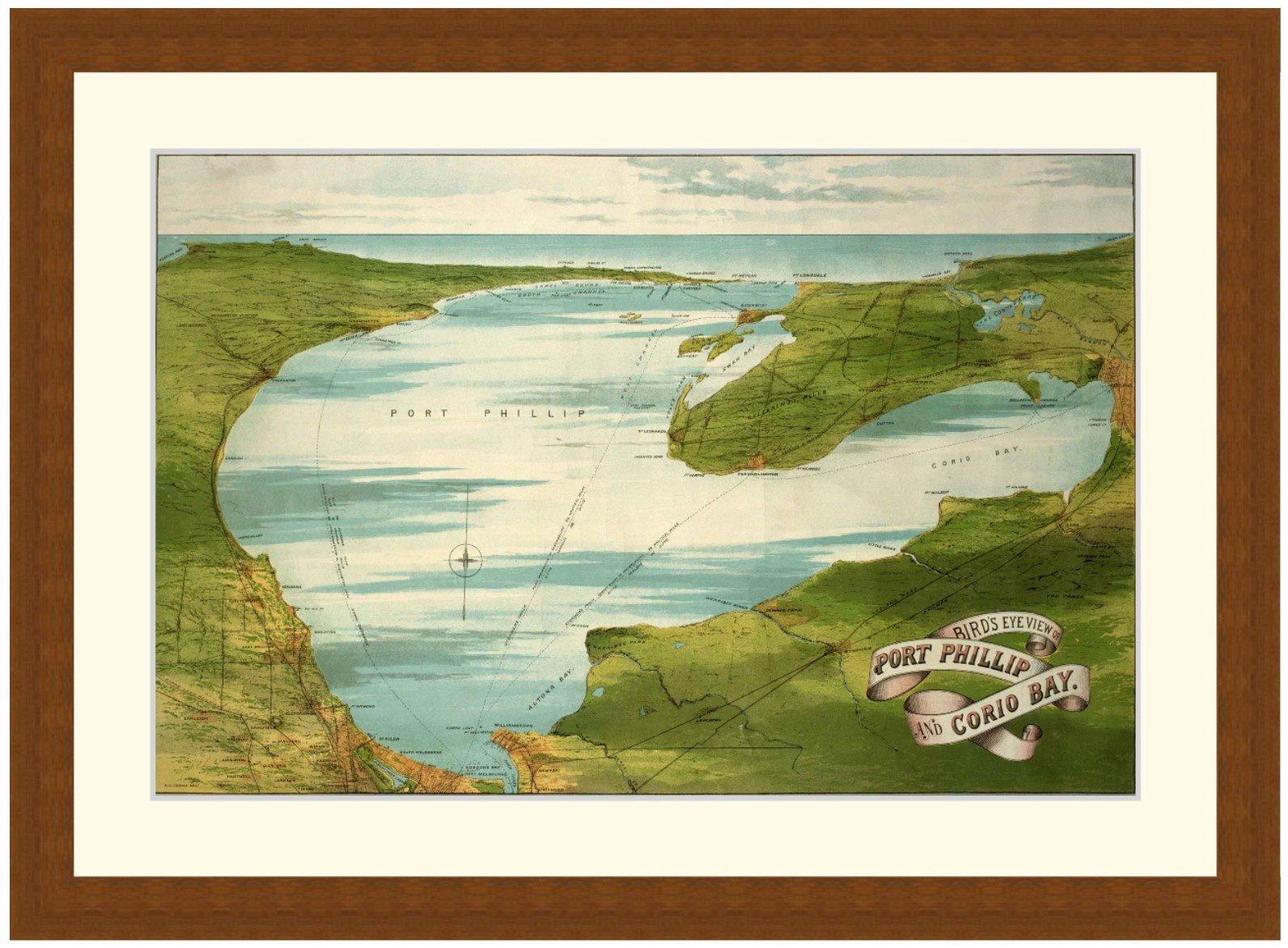 Bird's eye view of Port Phillip and Corio Bays, 1890's - Framed Print - Image 2