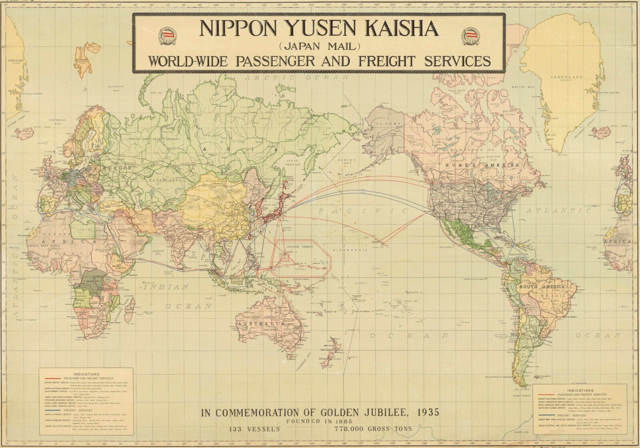 World map showing shipping routes, 1935 - Framed Print - Image 5