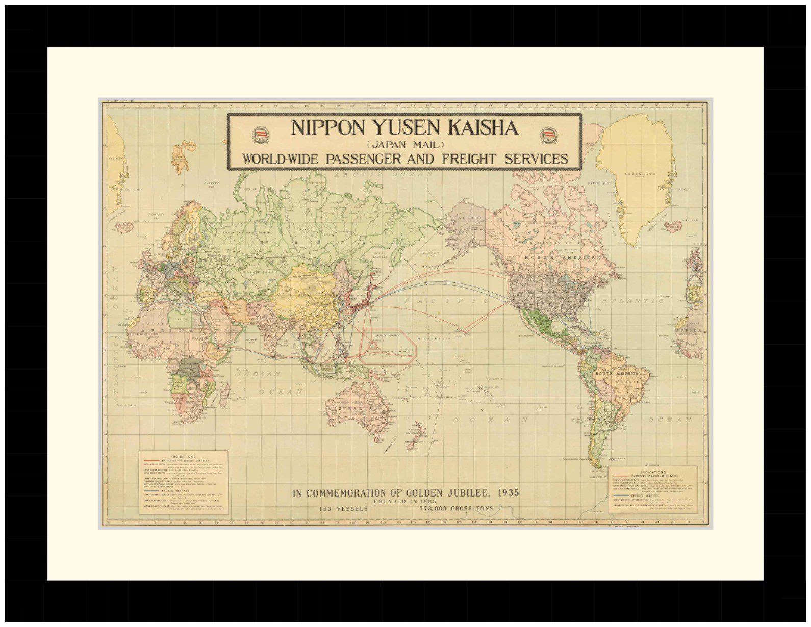 World map showing shipping routes, 1935 - Framed Print - Image 4