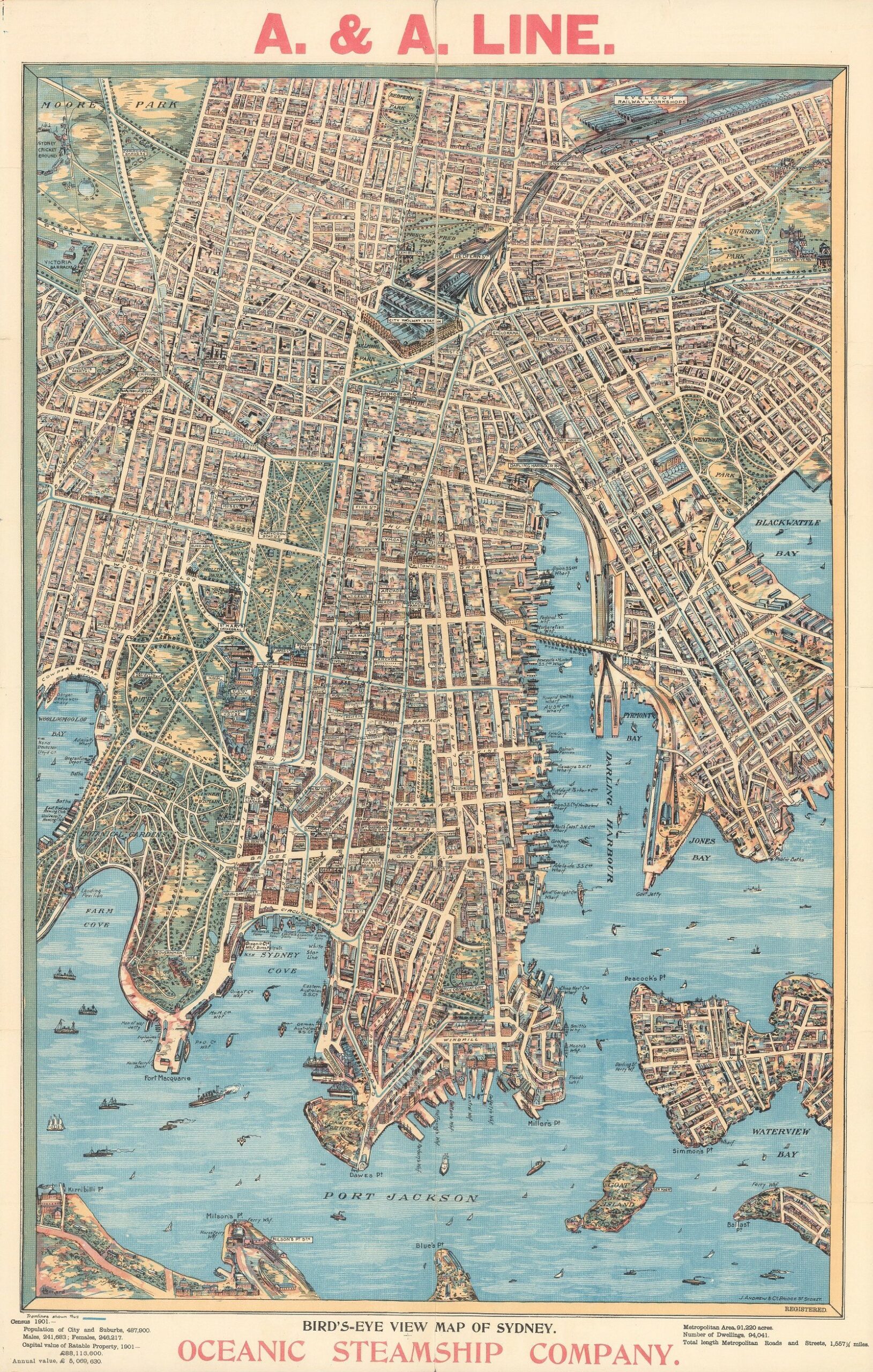 Bird's-eye view map of Sydney, 1902 - Framed Print - Image 5