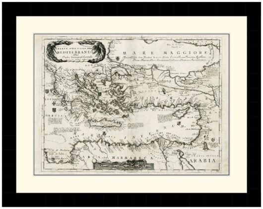 Greece, Turkey and Eastern Mediterranean Map, 1691 - Framed Print