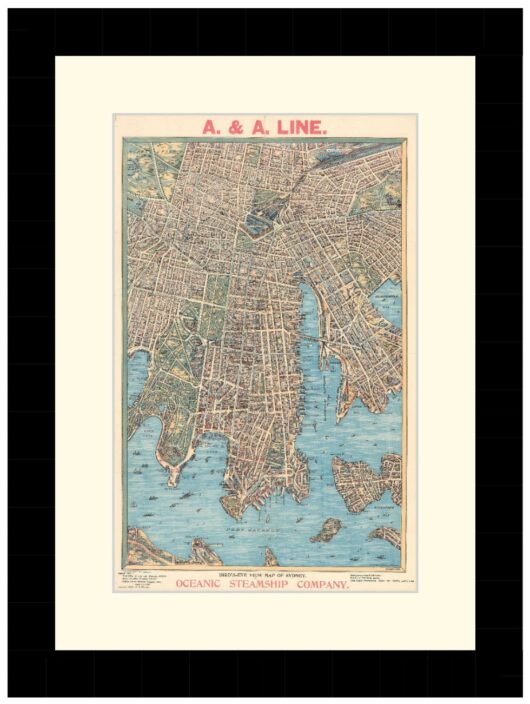 Bird's-eye view map of Sydney, 1902 - Framed Print