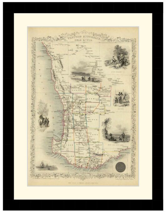 Map of Western Australia, Swan River, 1851 - Framed Print