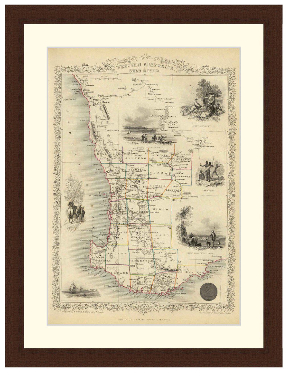 Map of Western Australia, Swan River, 1851 - Framed Print - Image 3