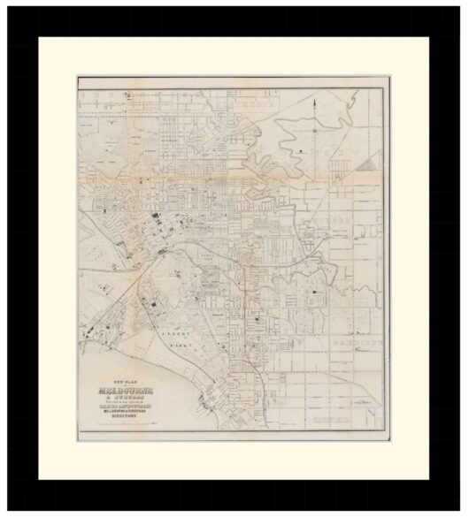 Map of Melbourne and suburbs, 1874 - Framed Print