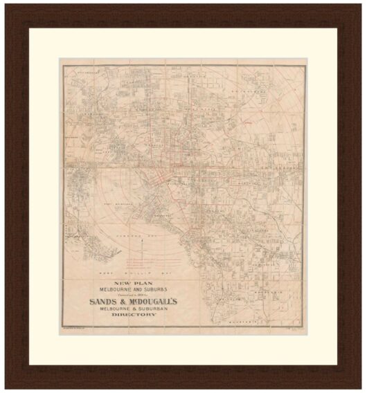 Map of Melbourne and Suburbs, 1899 - Framed Print