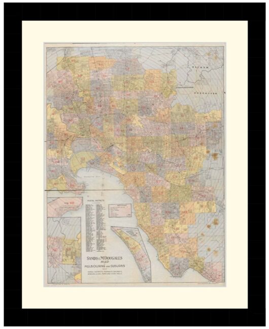 Map of Melbourne and Suburbs, 1915 - Framed Print