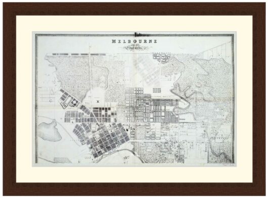 Map of Melbourne and its Suburbs, 1855 - Framed Print