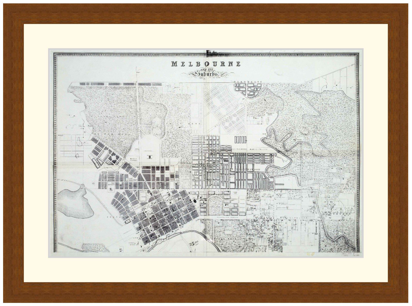 Map of Melbourne and its Suburbs, 1855 - Framed Print - Image 2