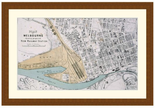 Map of Melbourne CBD showing proposed new Spencer St railway station, 1878 - Framed Print