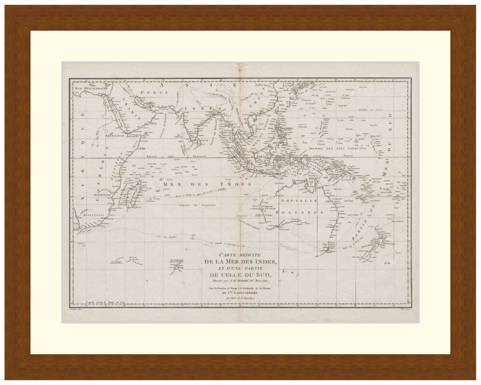 Map of Indian Ocean, 1799 - Framed Print