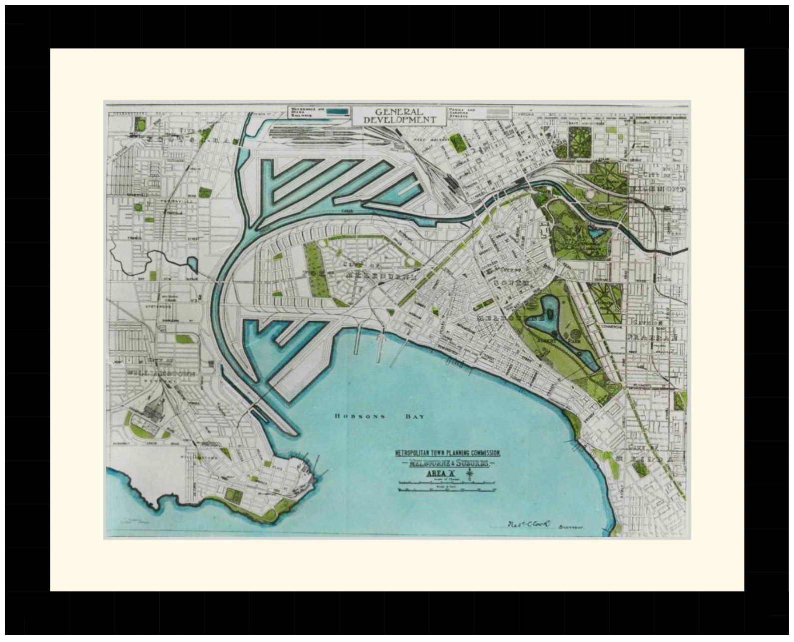 Map of Inner Melbourne, 1950's - Framed Print