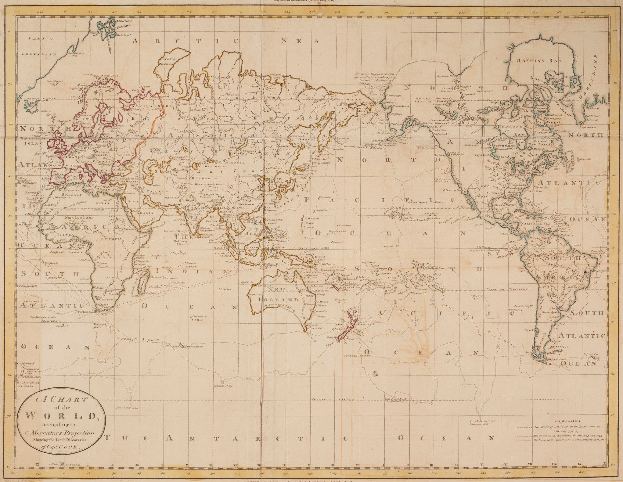 World Map showing the latest discoveries of Capt. Cook, 1785 - Framed Print - Image 5