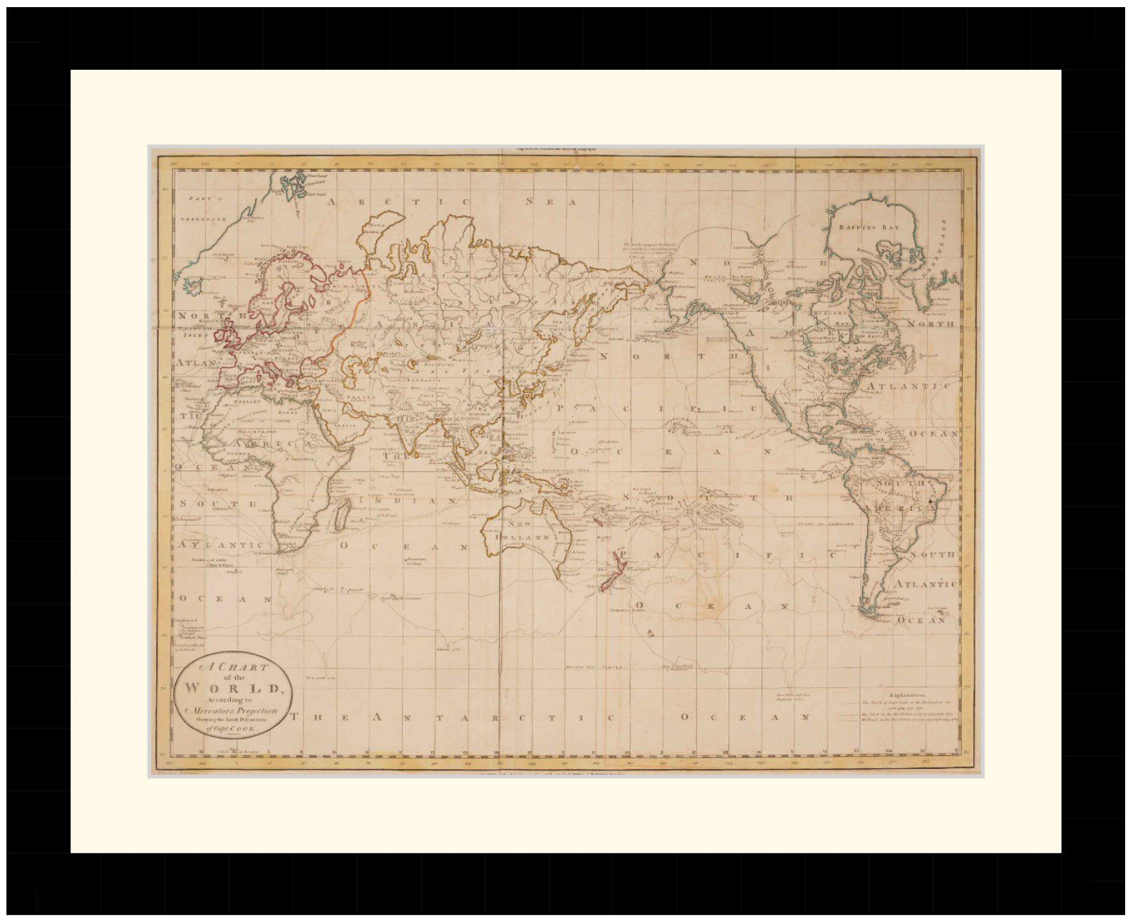 World Map showing the latest discoveries of Capt. Cook, 1785 - Framed Print - Image 4