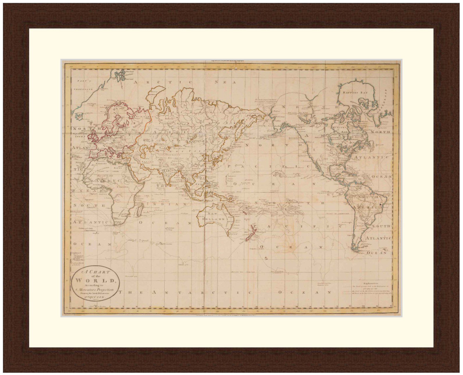 World Map showing the latest discoveries of Capt. Cook, 1785 - Framed Print - Image 3
