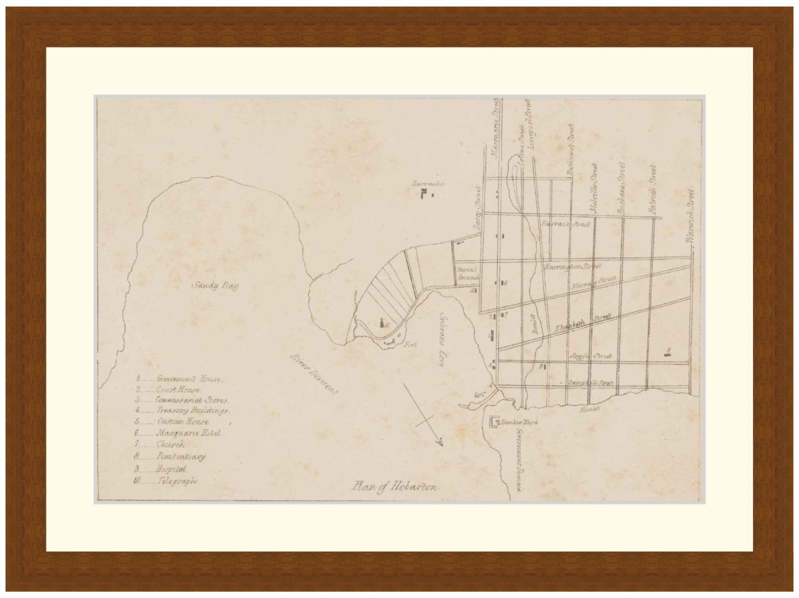 Plan of Hobarton (Hobart), 1848 - Framed Print - Image 2