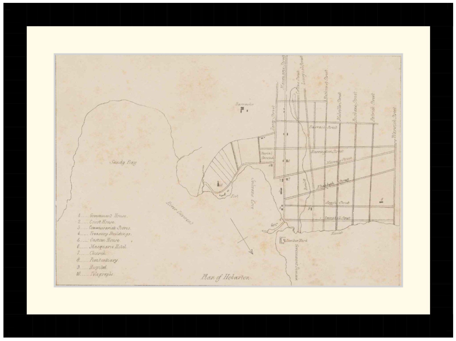 Plan of Hobarton (Hobart), 1848 - Framed Print