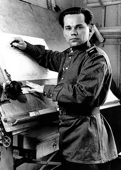 Mikhail Kalashnikov designing the AK-47