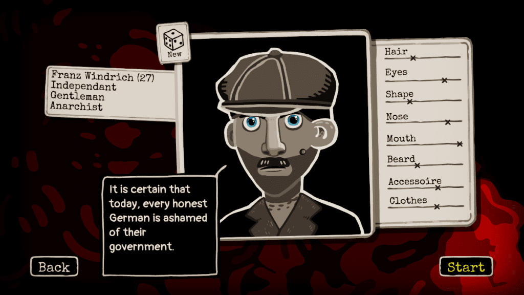 Character creation in Through the Darkest of Times.