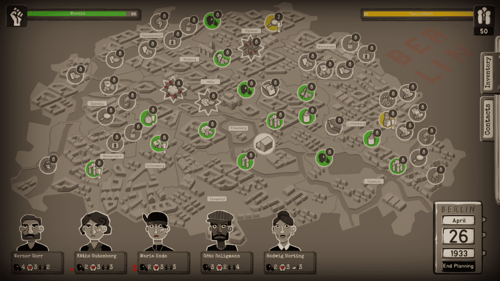 The map of Berlin in Through the Darkest of Times.